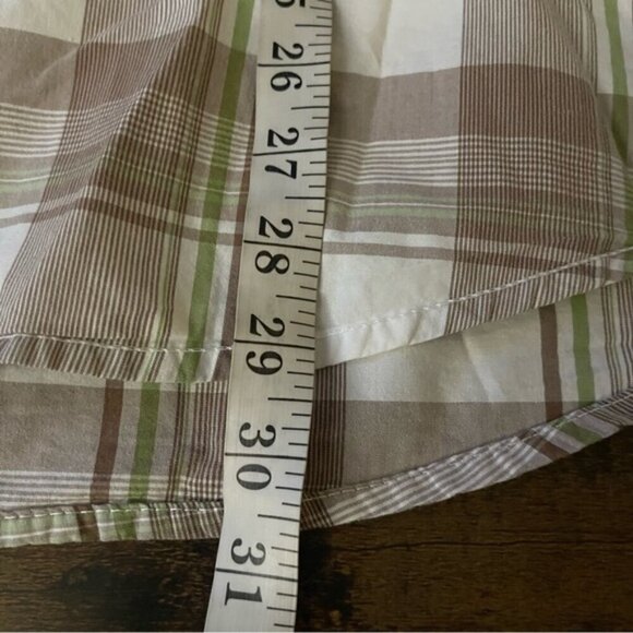 Timberland Mens short sleeve plaid tan green cotton snap closure button down top - Picture 9 of 10